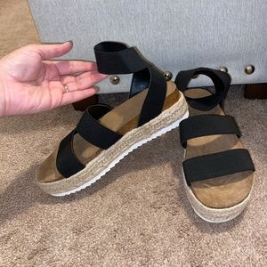 Time & True Platform Woven Espadrilles Black Strap